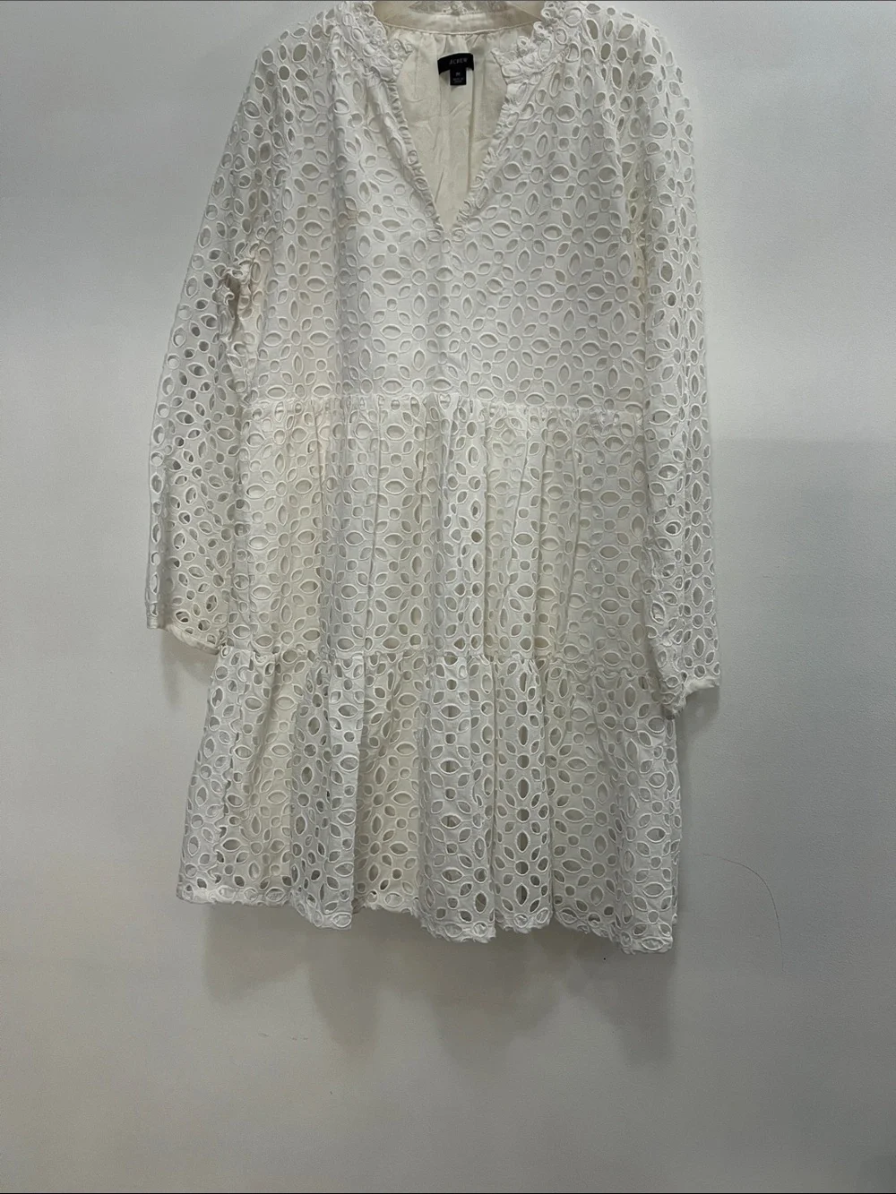 J. Crew Cream Eyelet Tiered long Sleeve Dress